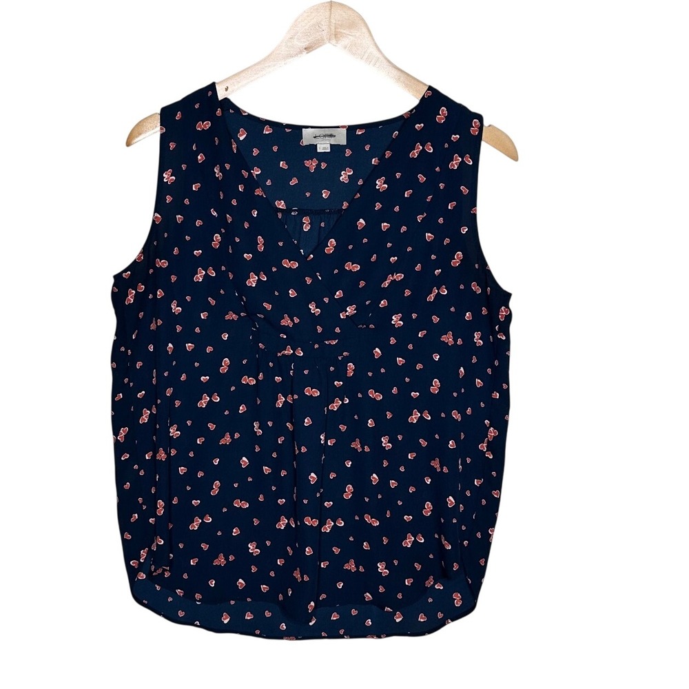 Loft Women's Heart Print Sleeveless Tank Top size Small Blue/Red/White